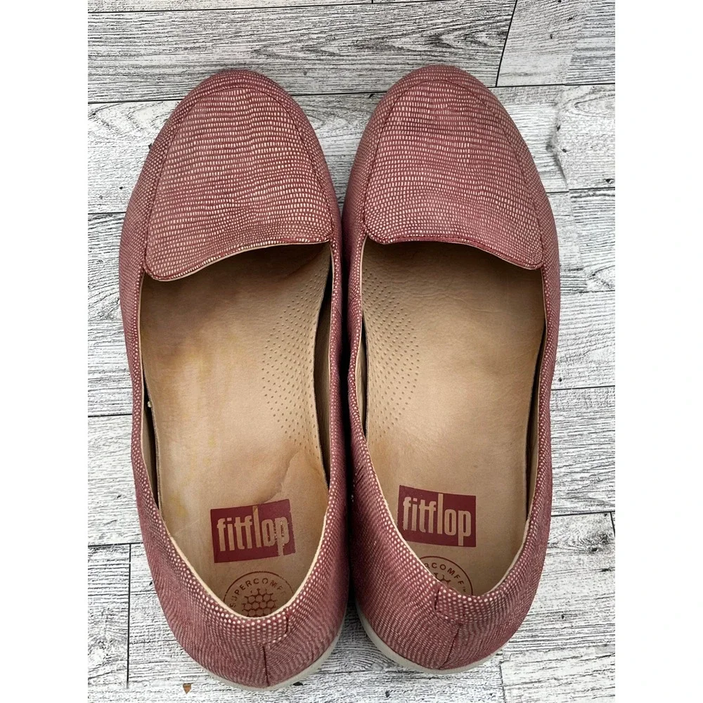 FitFlop Supercomff Women Loafers Rose Red Textured Slip On‎ Flats Size 8.5